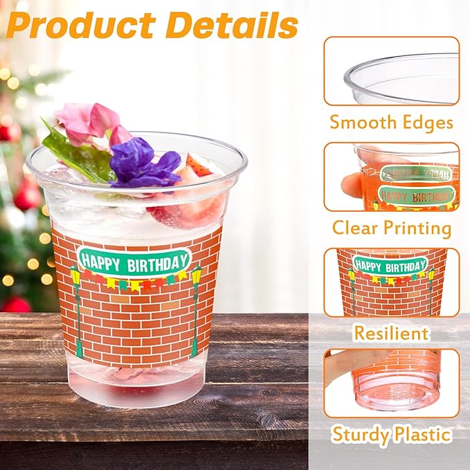 CHENGU 50 Pcs Cartoon Happy Birthday Party Supplies for Street Red Brick Disposable Cup for Street Theme Birthday Party Baby Shower Favors