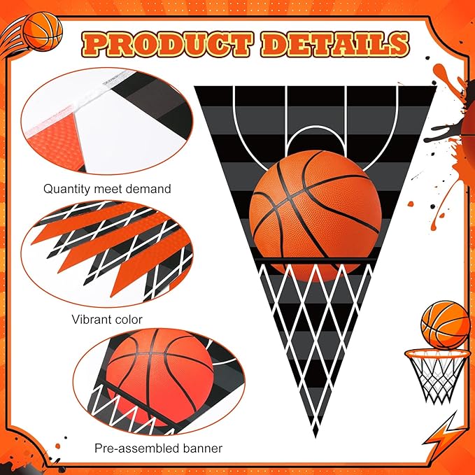 Jetec 5 Pcs 49 ft Basketball Party Decorations Pennant Banner Theme Triangle Flags Garland Bunting Banner for Basketball Fans Outdoor Indoor Home Sport Birthday Party Decorations Supplies