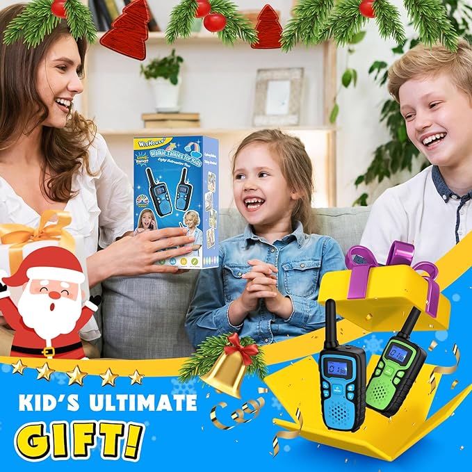 Wishouse Walkie Talkies for Kids Rechargeable Long Range,Xmas Birthday Gift for 5 6 7 8 9 10 11 12 Year Old Boys Girls,Hiking Gear Camping Games with NOAA,SOS Siren,Lamp,Lanyards,Easy to Use,4 Pack