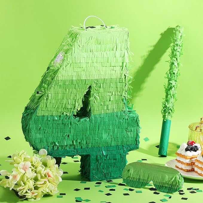 Number Piñata Decorations 16 Inch Gradient Green Piñata with Blindfold Stick and Confetti for Birthday Baby Shower Safari Jungle Themed Party Supplies Centerpiece