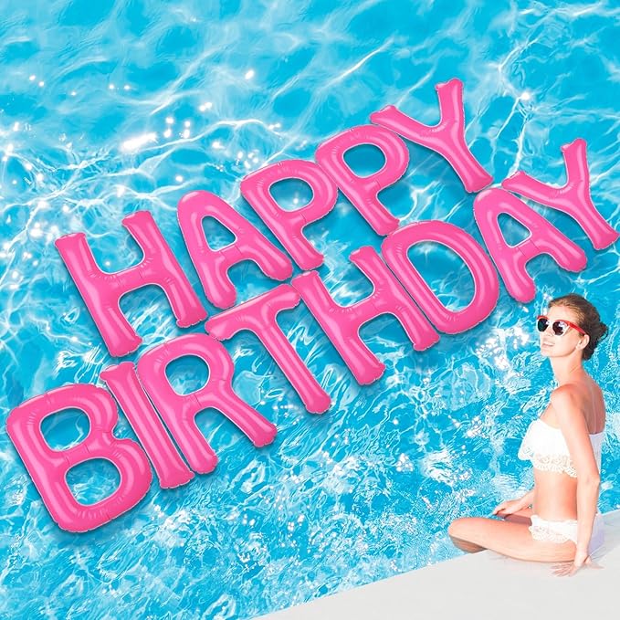 Shappy 20'' Happy Birthday Pool Large Floating Letter Balloons with Adhesive Dots Inflatable Pool Decorations for Summer Birthday Party