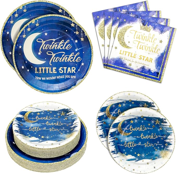 180PCS Twinkle Twinkle Little Star Party Supplies Serve 60,Little Star Paper Plates and Napkins Kit for Guests Gender Reveal Birthday Party Plates Baby Shower Decorations.