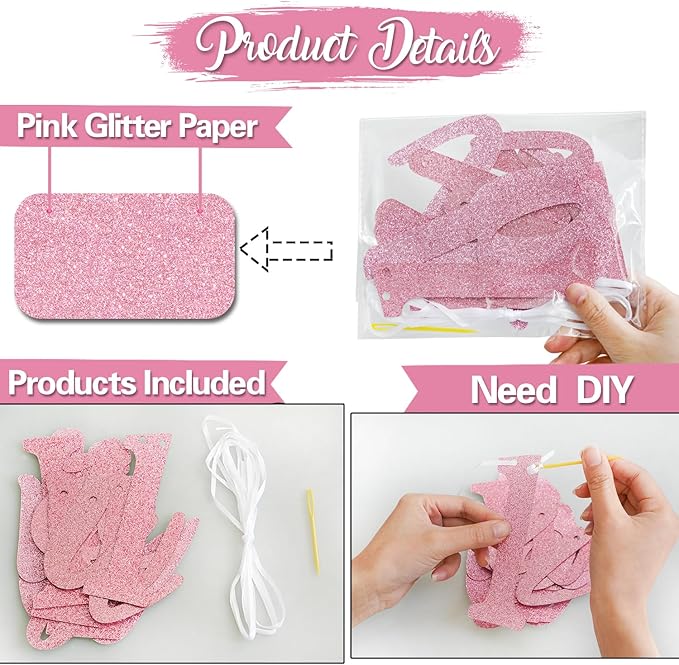 Pink Glitter Congrats Grad Banner, Congrats 2026/Class of 2026/So Proud of You, 2026 Graduation Party Decorations Supplies