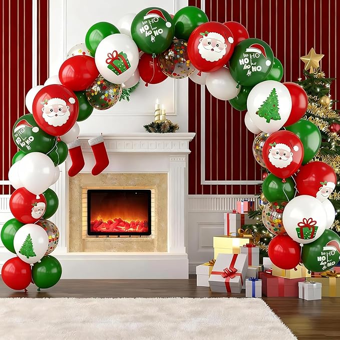 Merry Christmas Party Balloons,12 Inch Xmas Style Red Green White Print Balloons for Christmas Theme Party Supplies