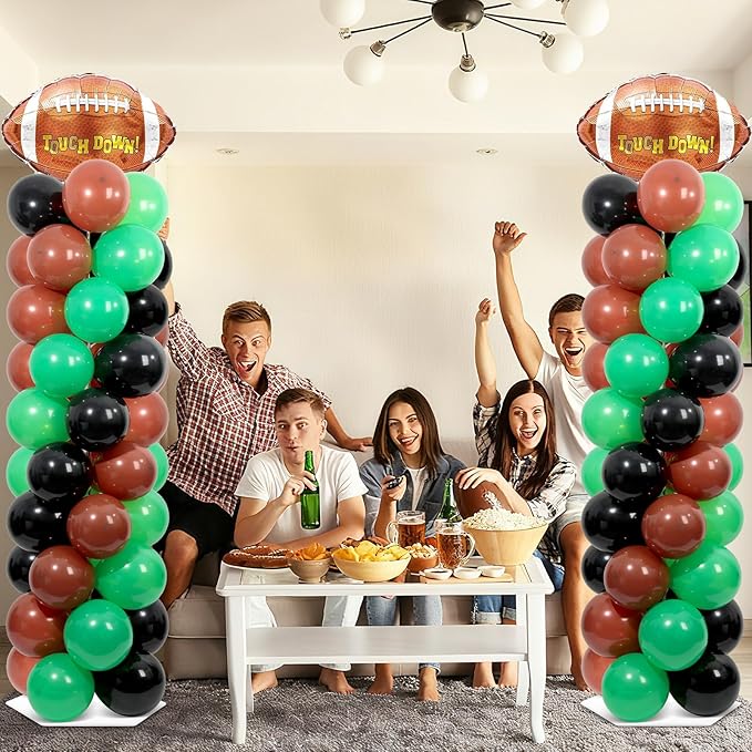 2 Sets Football Party Balloon Column Stand Kit With 102 Rugby Foil Balloons 5.57Ft Adjustable Balloon Tower Stand With Base Game Sports Arch Column for Sports Tailgate Game Day Birthday Party Supplies