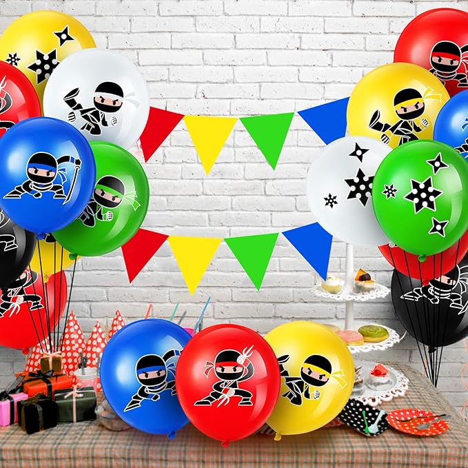 Deekin 60 Pcs Ninja Balloons for Kids Ninja Birthday Party Decorations for baby shower Supplies toddler Birthday Party Favors Centerpiece, Latex Balloons(Multicolor)