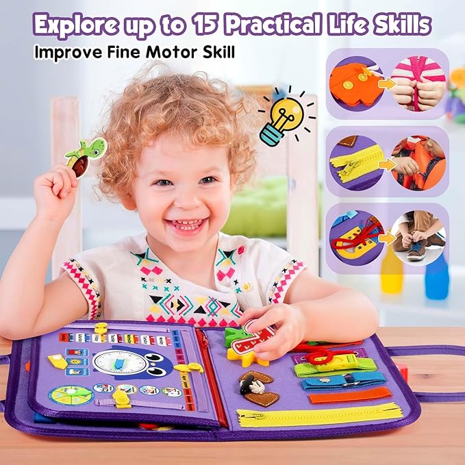 Winblo Toddler Busy Board - Montessori Toys for Toddler Girl Birthday Gift - Educational Learning Sensory Busy Book for Toddlers, Activities Books for Toddlers, Travel Toys for Airplane Car