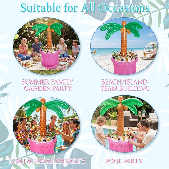 63'' Inflatable Palm Tree Cooler, Inflatable Cooler for Tropical Luau Party Decoration, Pool Party Decorations