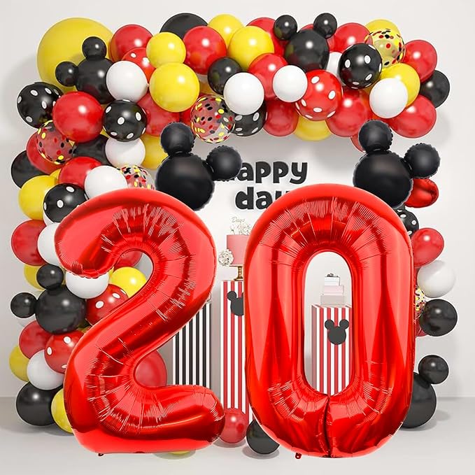 Mouse Number 0 Balloon 40 Inch Red Number 0 Balloon Mini Mouse Head Balloon Black Red Large Numeral Zero Balloon for Mouse Clubhouse Birthday Baby Shower
