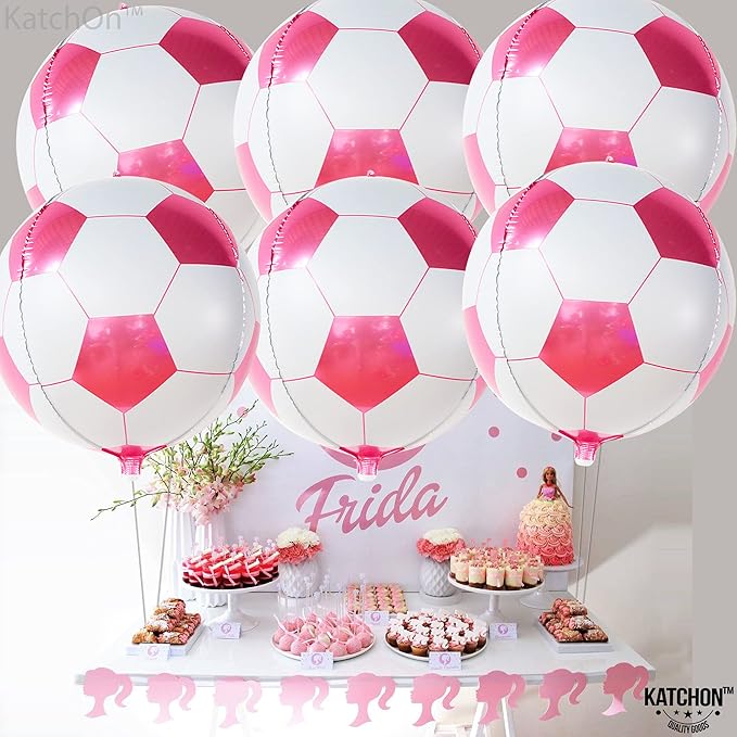 Katchon, Huge Pink Soccer Balloons - 22 Inch, Pack of 6 | Soccer Birthday Party Decorations, Sports Themed Party Decorations | soccer decorations for Party With Pink and White balloons