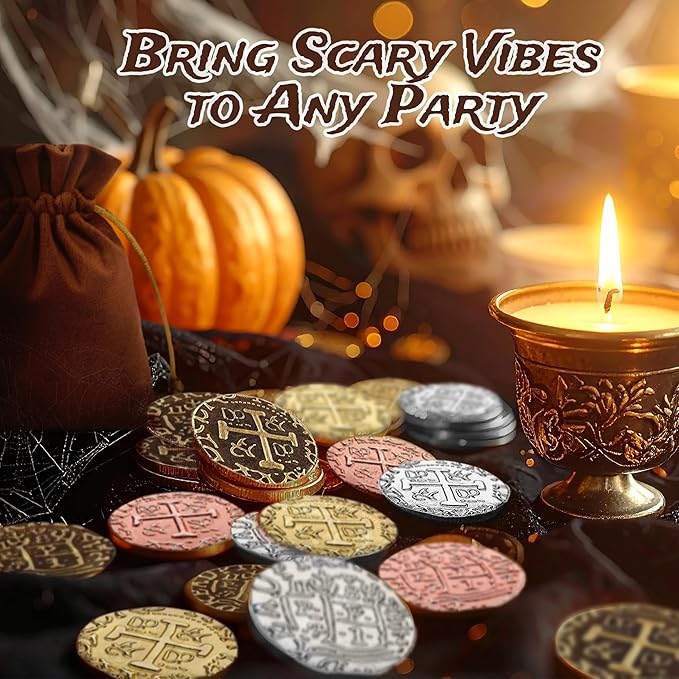 Leib Games Gold Metal Pirate Coins - 100 Leprechaun Metal Gold Coins for St Patricks Day, Game Tokens, Toys & Cosplay - Fake Coins Set for Pirate Treasure Chest - Diameter: 7/8"