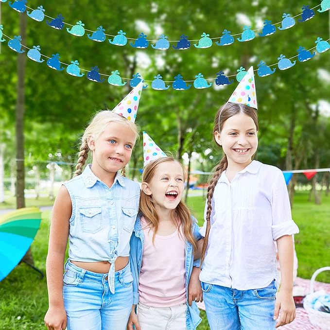 WATINC 4pcs Whale Felt Garland Under the Sea Party Decorations, Blue Fish Hanging Bunting Ornament, Summer Ocean Fishing Themed Party Banner Supplies, Baby Shower Birthday Decor for Wall Backdrop