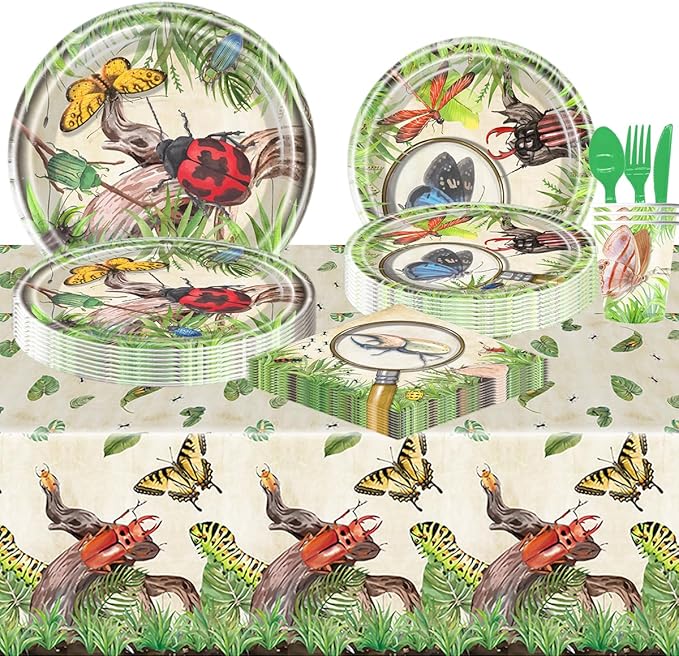 81PCS Bug Birthday Party Supplies Tableware,Insects Party Supplies,Reptile Birthday Decorations,Bug Theme Party Tableware Decorations