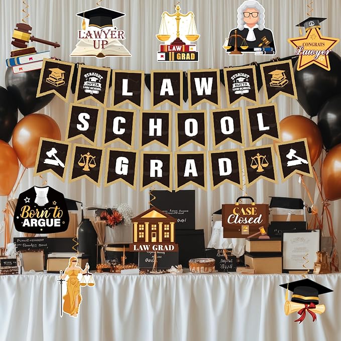 Law School Graduation Decorations 2026, Law School Grad Banner Hanging Swirls Class of 2026 Decorations for Lawyer Graduation Party Supplies