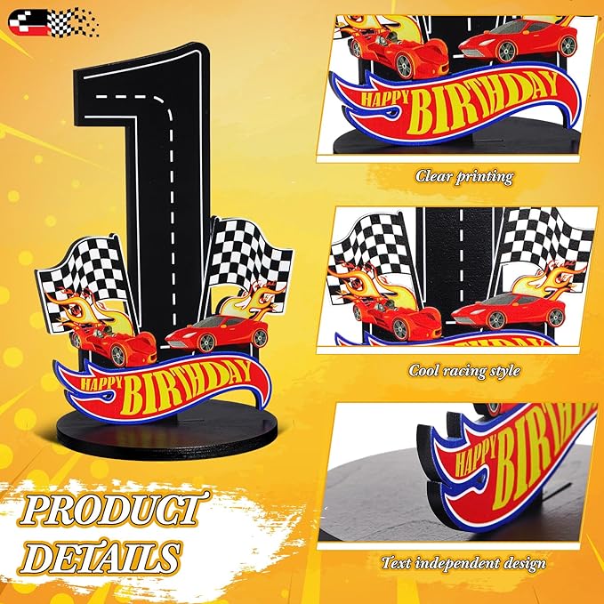 Race Car 1st Birthday Number Sign Centerpiece Race Car Theme 1st Birthday Party Supplies Wooden Table Decoration Photo Props for Boys One Year Old