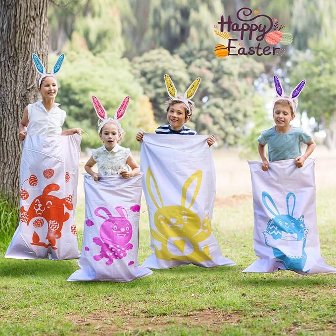 Atonofun 29 Pack Easter Games for Kids Outdoor, Potato Jumping Bags, Bunny Ears Headbands, Egg Spoon Relay Races, Legged Relay Race Bands for Easter Eggs Hunt Party Supplies