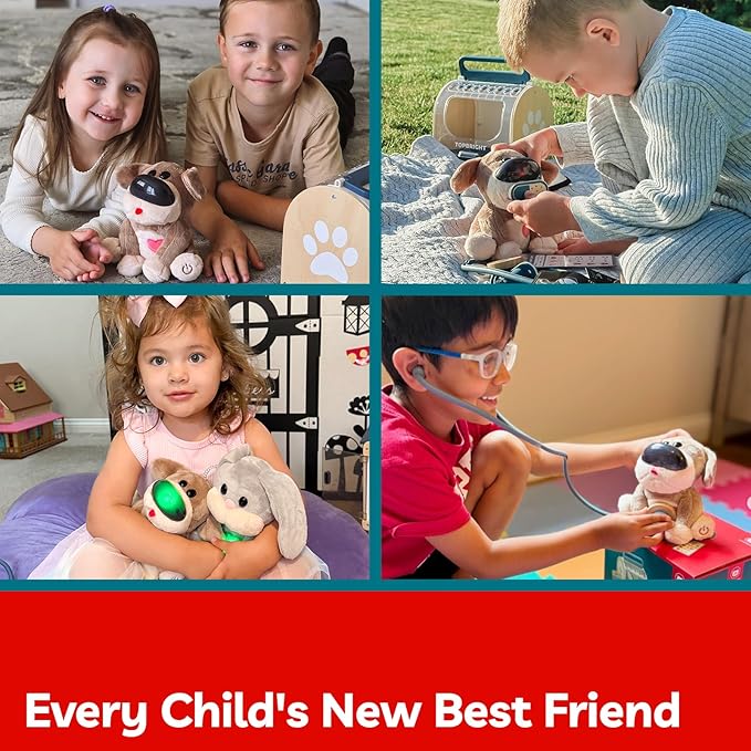 TOP BRIGHT Doctor Kit for Toddlers 3-5, Pretend Play Doctor Set with Real Stethoscope, Interactive Stuffed Dog Vet Kit for Kids, Realistic Pet Vet Playset, Christmas Birthday Gifts for Girls Boy 3 4 5