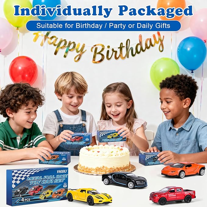 4 Pack Toy Cars,1/36 Metal Diecast Cars Toy with Opening Doors Kid Pull Back Cars Toys Set,Boy Toy Car for Age 3 4 5 6 7 8 9 10 11 12