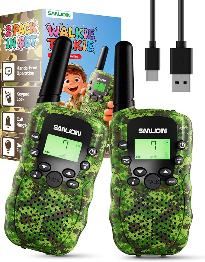 Rechargeable Walkie Talkies for Kids,Easter Gifts 2 Pack Walkie Talkie for 3-12 Year Old Boys Girls to Outside,Hiking,Camping Games Toy for 4 5 6 7 8 9 10 Years,2000 mAH Battery,3 Miles Range