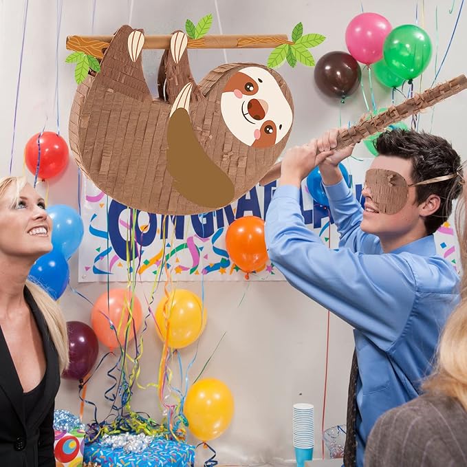 Sloth Piñatas for Birthday Party Animal Piñata with Stick, Blindfold, Confetti for Adults Birthday Baby Shower Party Supplies