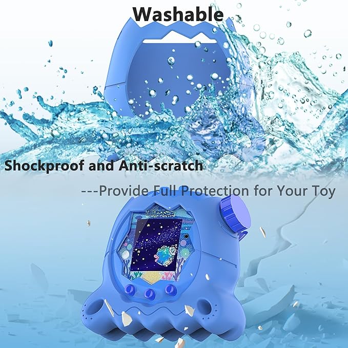 JCHPINE Hard Case and Silicone Cover for Tamagotchi Paradise Electronic Pet, Protective Cases for Tamagotchi Paradise with Screen Protector and Lanyard (Blue)