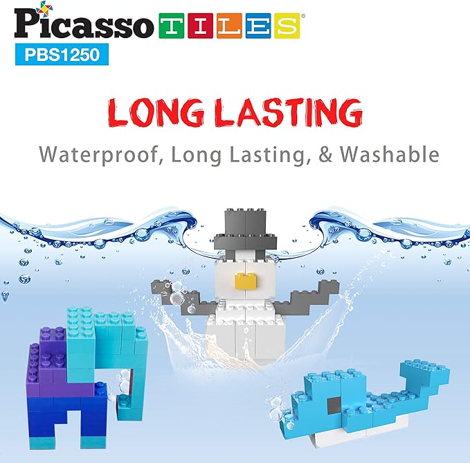 PicassoTiles 1250 PCs Educational Building Block Bricks Tile Set Creative Shapes to Enhance Imaginative Play Unique Set to Characters Learning STEM Toys Washable for Learning Education Ages 3+ PBS1250