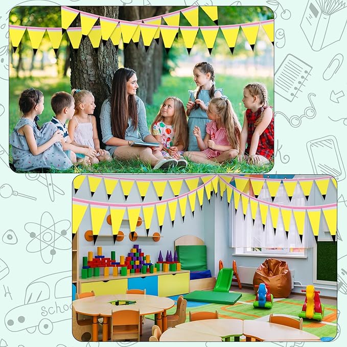 Tiamon 5 Pcs Pencil Pennant Banner Flags 10 Feet Back to School Pencil Decorations First Day of School Decorations Paper Garland Triangle Flags for Classroom Ceiling Teacher Office Hanging Decor
