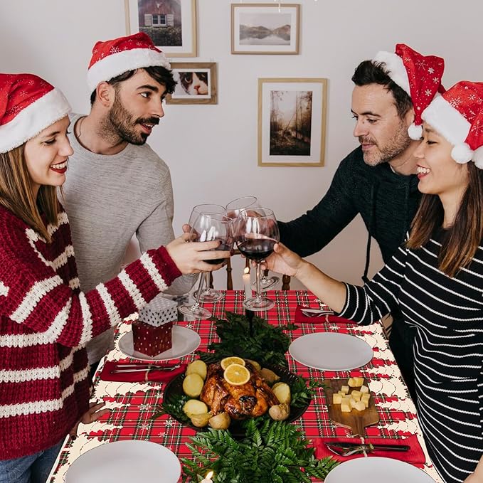 4 Pack Christmas Table Cloth Christmas Checkered Tablecloth Buffalo Plaid Table Cloth Christmas Party Table Cover Xmas Party Decoration with Christmas Tree and Snowflake 51 X 86 in