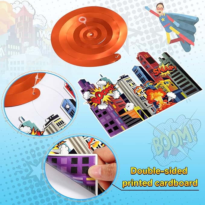 Sumind 54 Pcs Hero Themed Hanging Swirls Hero Action Sign Foil Ceiling Streams Party Banner Decoration for Kids Baby Shower Celebrating Events Birthday Party Supplies Room Wall Decor(Cute)