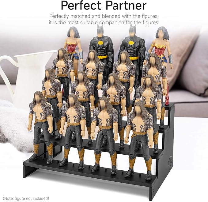 6 inch Acrylic Riser Display Shelf,Clear Action Figures Stands With PEG,4 Tier Toy Collectibles Organizer Compatible with 1/12 Scale Action Figure Toy (Fit For 6 inch Figure Toy-Black)