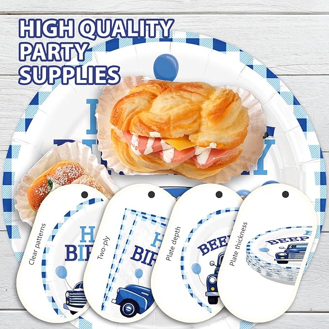96 Blue Truck Birthday Party Supplies Blue Truck Happy Birthday Plates and Napkins Blue-White Themed Tableware Set for Kids Boys and Girls 1st 2nd 3rd Bday Party Decorations Serves 24
