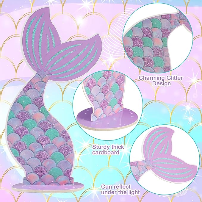 Mermaid Party Decorations Glitter Mermaid Table Centerpiece for Birthday Party Under the Sea Table Centerpiece Ocean Theme Table Ornaments for Girl Baby Shower Birthday Party Supplies DIY Decor