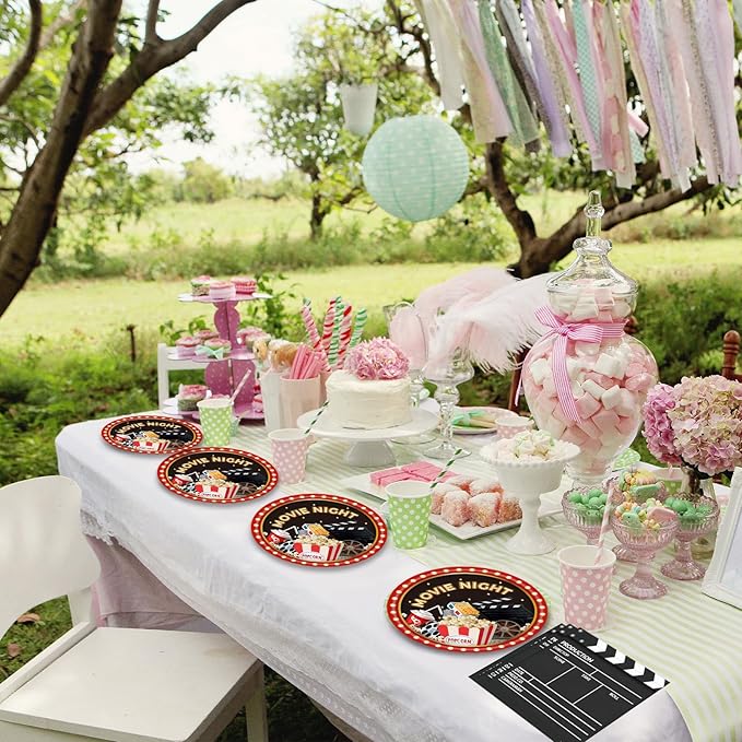 40PCS Movie Night Party Supplies Movie Theme Birthday Party Plates and Napkins Set Movie Night Disposable Dinnerwares Favors for Movie Theme Party Decorations