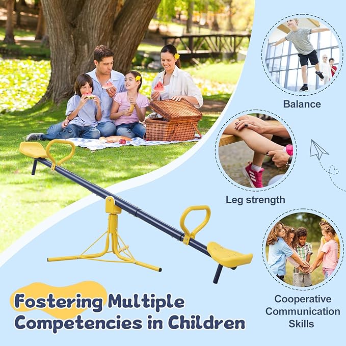 Seesaw for Kids Outdoor, Heavy Duty 250LB 360° Rotating Seesaw Outdoor Teeter Totter with Sit and Spin Design for Backyard Park & Balcony Ideal Outdoor Toys for Kids Ages 3 4 5 6 7 8