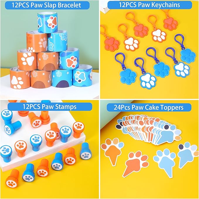 220PCS Blue and Orange Dog Paw Print Party Favors for Kids Theme Birthday Party Favors Decorations Supplies Goodie Bag Stuffer Pinata Filler Birthday Gifts