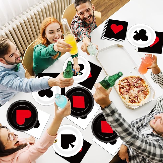 80Pcs Casino Decorations - Paper Plates, Napkins, Disposable Dessert Plates - Poker Party Tableware Set for Game Night, Casino Theme Birthday Party Supplies