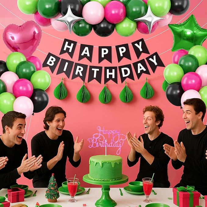 Black Green Pink Birthday Decorations,Hot Pink Green Party Balloons Banner Star Heart Foil Balloon Girls Boys Baby Shower Supplies
