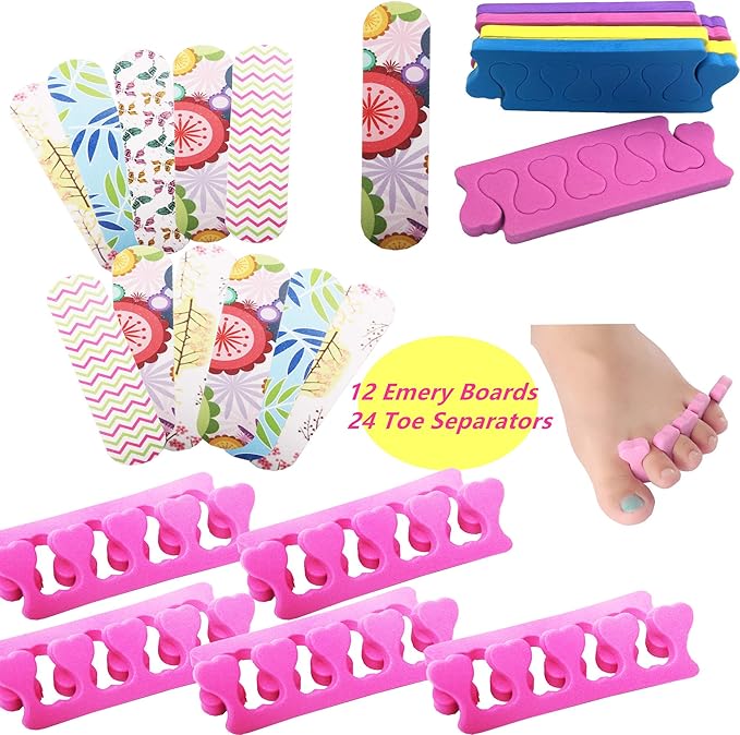 Spa Party Favors for Girls Multiple Spa Party Supplies (12 Tote Bags, 12 MINI Emery Boards,12 Colored Hair Clip Braids, 24 Toe Separators, 12 Body Jewels, 12 Unicorn Nail Decal Sets) with 1 or More