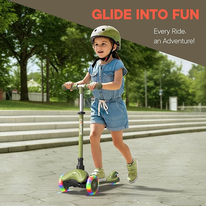 Neon Green Mini 3 Wheel Scooter for Kids – Lean-to-Steer Kick Scooter with LED Light-Up Wheels, Adjustable Handlebar, Wide Anti-Slip Deck, Smooth Wheels, Rear Foot Brake – Toddler Scooter for Ages 2+