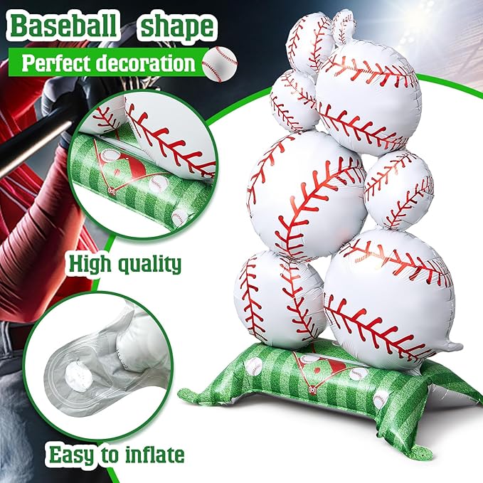 Soulchen 2 Pcs 3.5 ft Giant Self Standing Baseball Foil Balloons for Baseball Birthday Party Decoration Team Celebration Decor Backyard BBQ Sports Themed Party Supplies