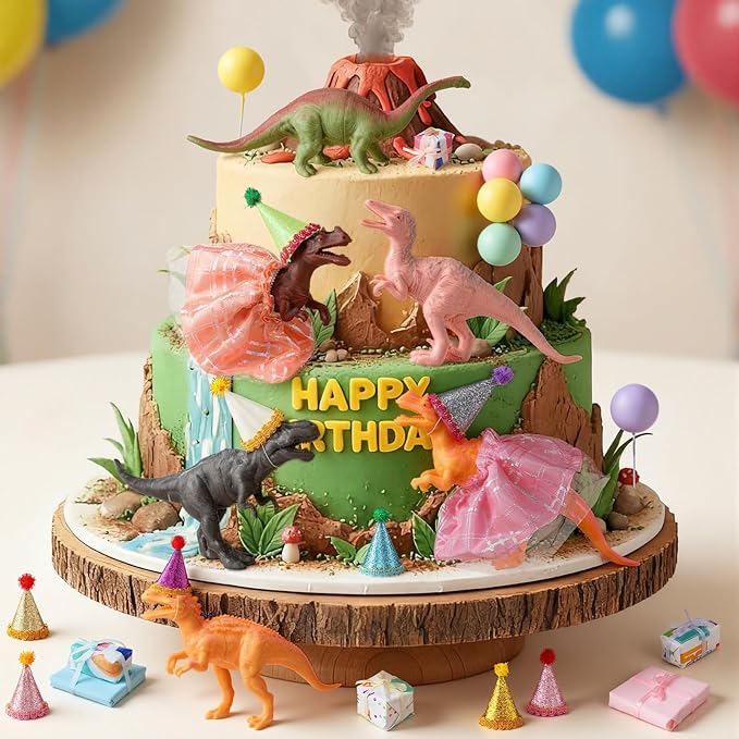 Weysat 41 pcs Dinosaur Figures Cake Topper Animal Birthday Party Decorations with Mini Hat and Skirt, Colorful Balls, Jungle Toppers Decoration with Gift Boxes for Themed Party(Dinosaur)