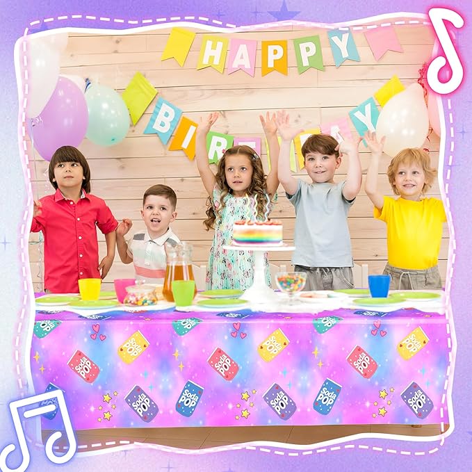 2 Pcs Birthday Party Decorations Plastic Cute Birthday Tablecloth 108 x 54 Inches Disposable Rectangle Tablecover for Boys Girls Kids Baby Shower Party Supplies (Soda Pop)