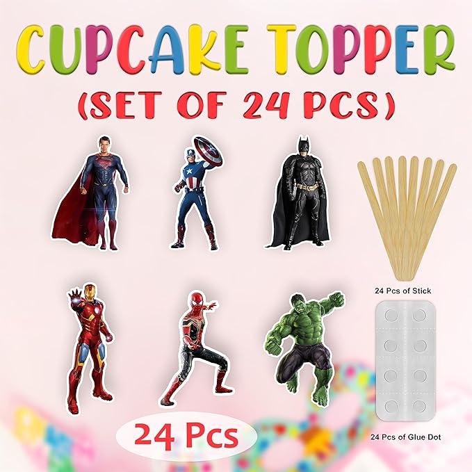 Suprhero Cupcake Topper – Hero-Themed Decorative Party Picks for Birthday Cupcakes, Dessert Tables, Themed Celebrations, Event Styling, Costume Parties, and Special Occasion Decorations