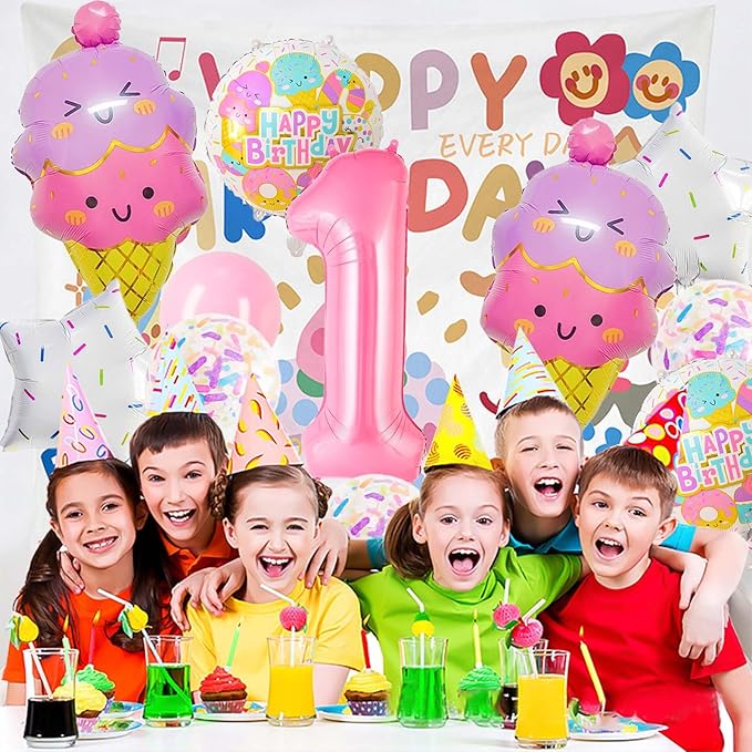 Pink Ice Cream Balloons, First Birthday Balloons, Sweet One Birthday Party Decorations, Ice Cream Balloon for Girls Birthday Party Decoration (1)