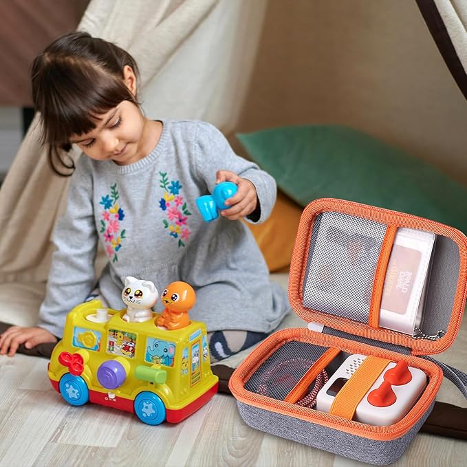 co2CREA Hard Case for Yoto Mini Kids Audio Music Player & Radio, Grey Case + Orange Zipper, Holds Up to 36 Yoto Cards
