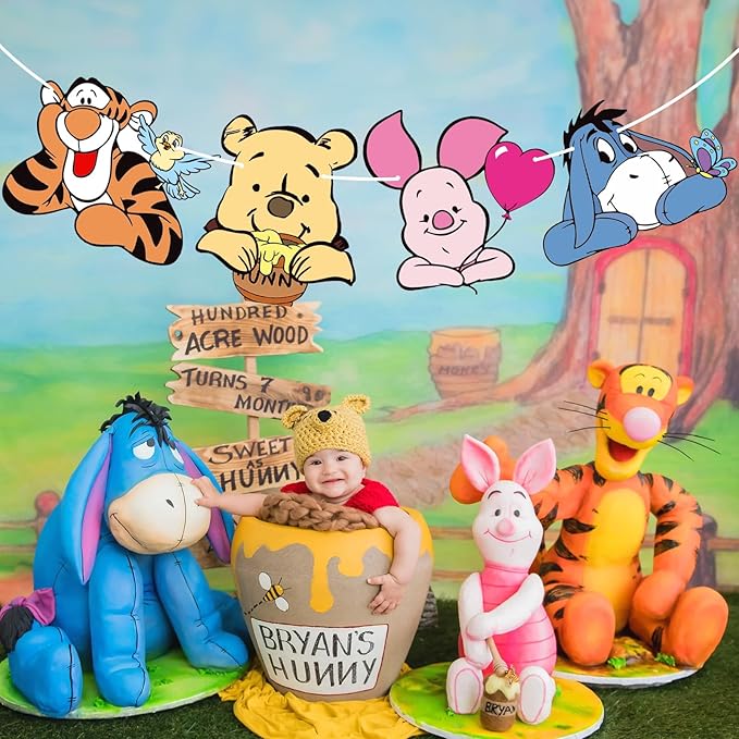 MEMOVAN Winnie Party Banner Pooh Baby Banners Bear Banner for Baby Shower Classic the Pooh 1 St Birthday Welcome Party Supplies Vintage Cute Winnie- Banner Sign