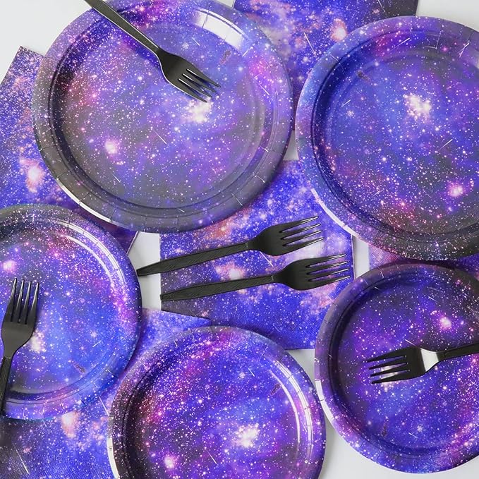 gisgfim 96 Pcs Space Galaxy Plates and Napkins Party Supplies Outer Space Theme Tableware Set Starry Night Solar System Party Decorations Favors for Girls Boys Birthday Baby Shower Serves 24