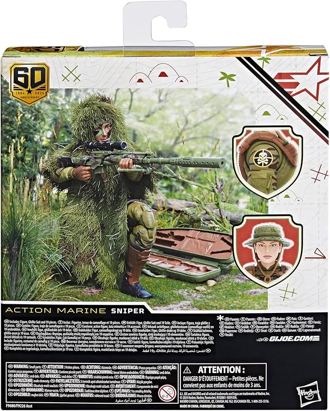 G.I. Joe Classified Series 60th Anniversary Action Marine - Sniper, Collectible 6 Inch Action Figure with Ghillie Suit and 19 Accessories