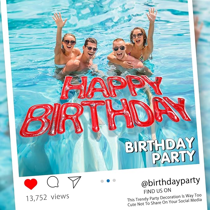 Shappy 20'' Happy Birthday Pool Large Floating Letter Balloons with Adhesive Dots Inflatable Pool Decorations for Summer Birthday Party