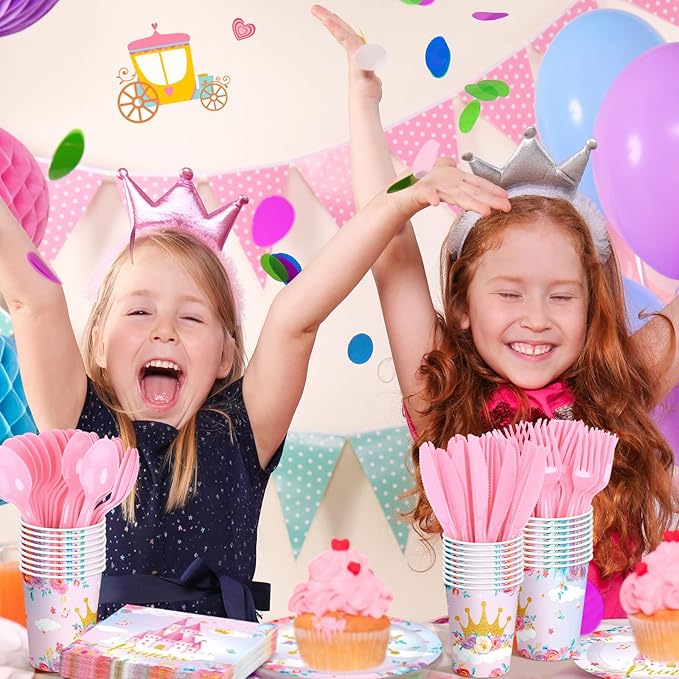 Meanplan 168 Pcs Princess Party Decorations Princess Plates and Napkins Castle Disposable Tableware Set for Girls Baby Shower Princessed Castle Birthday Party Supplies Serves 24 Guest
